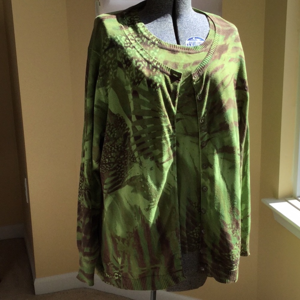 Cotton knit Sweater Set 3x. Palm pattern